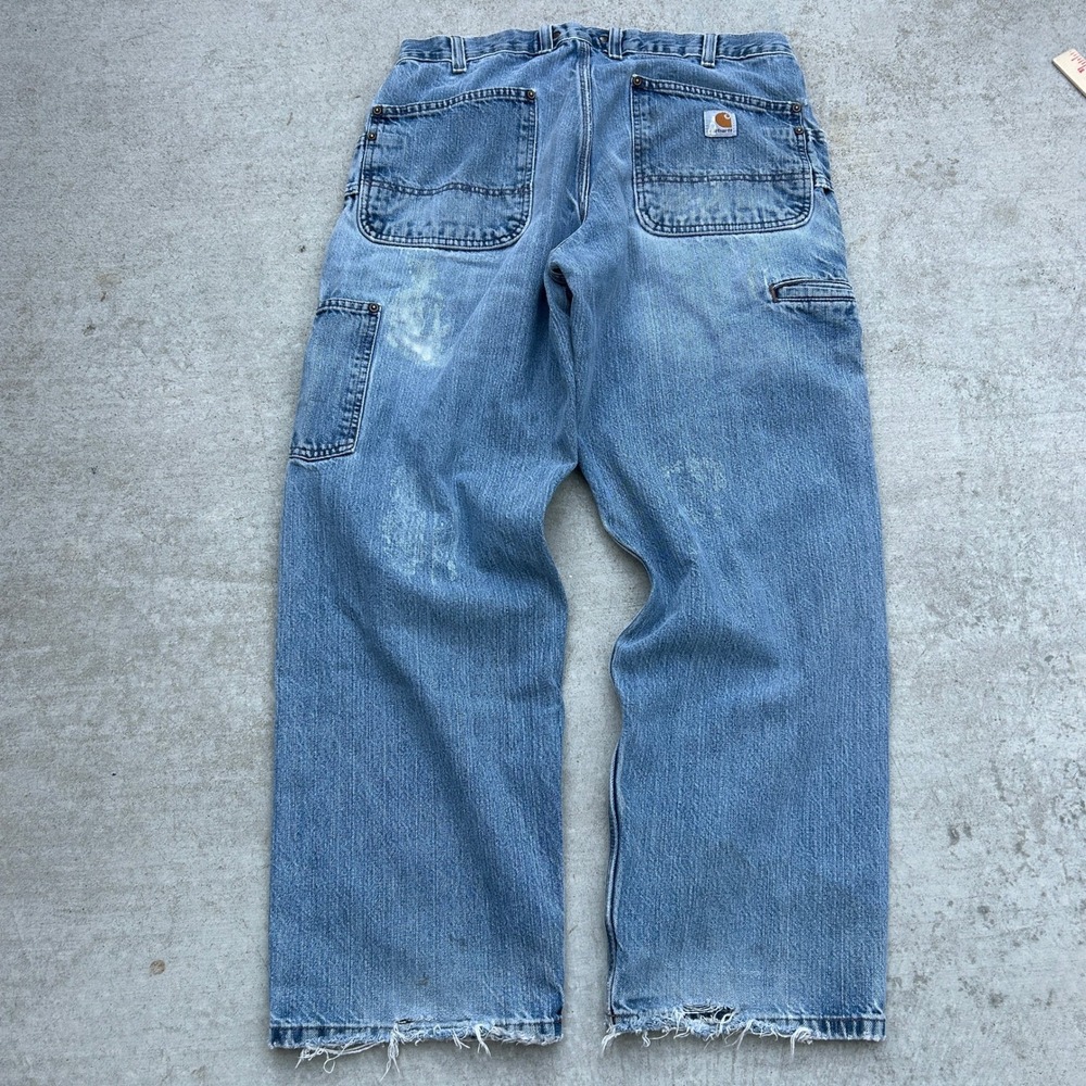 Carhartt Carpenter Jeans 34x30 Blue Vintage 90s Baggy Workwear Distressed Faded
